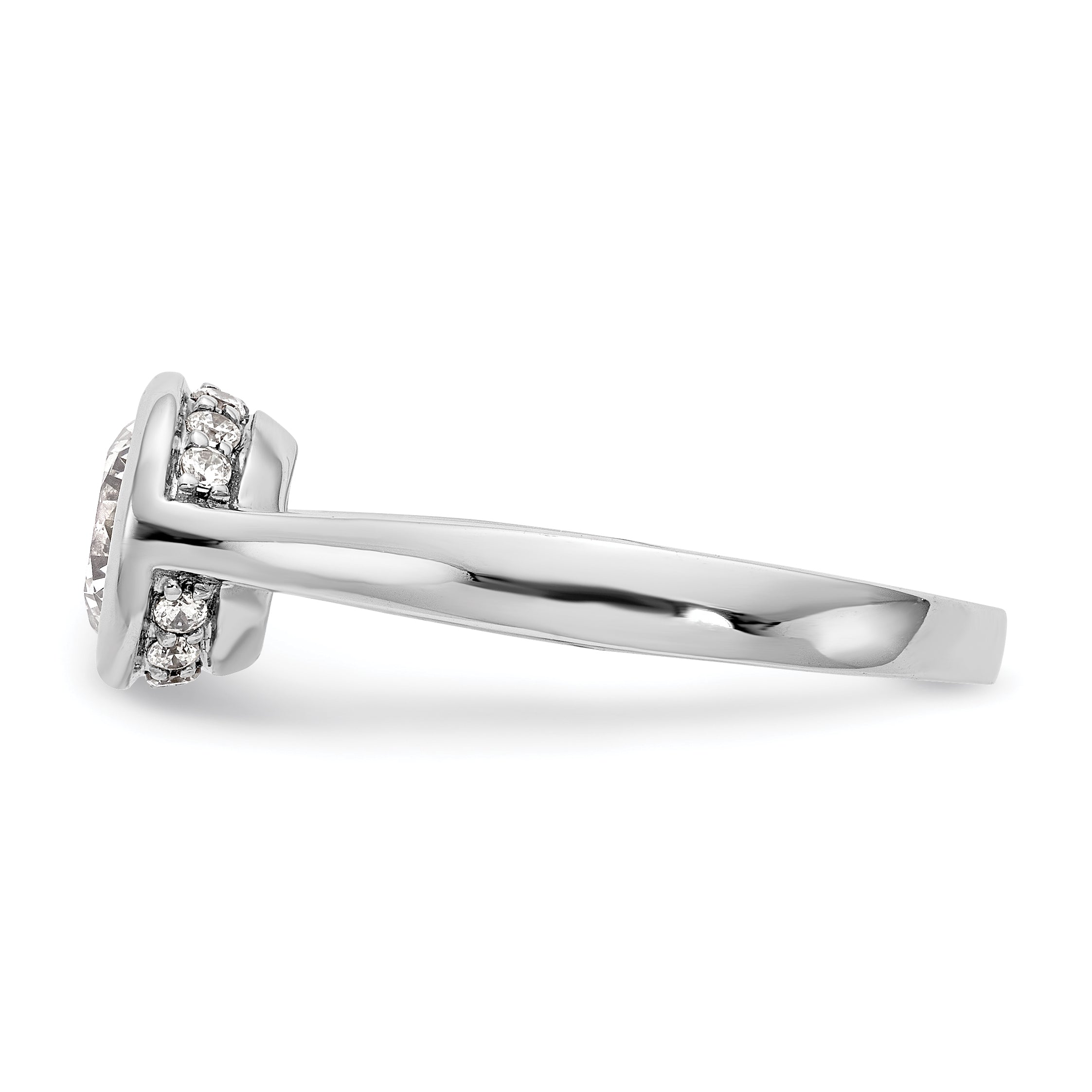 14K Weißgold Rund Zargenfassung Set Synthetisch Diamant Verlobungsring