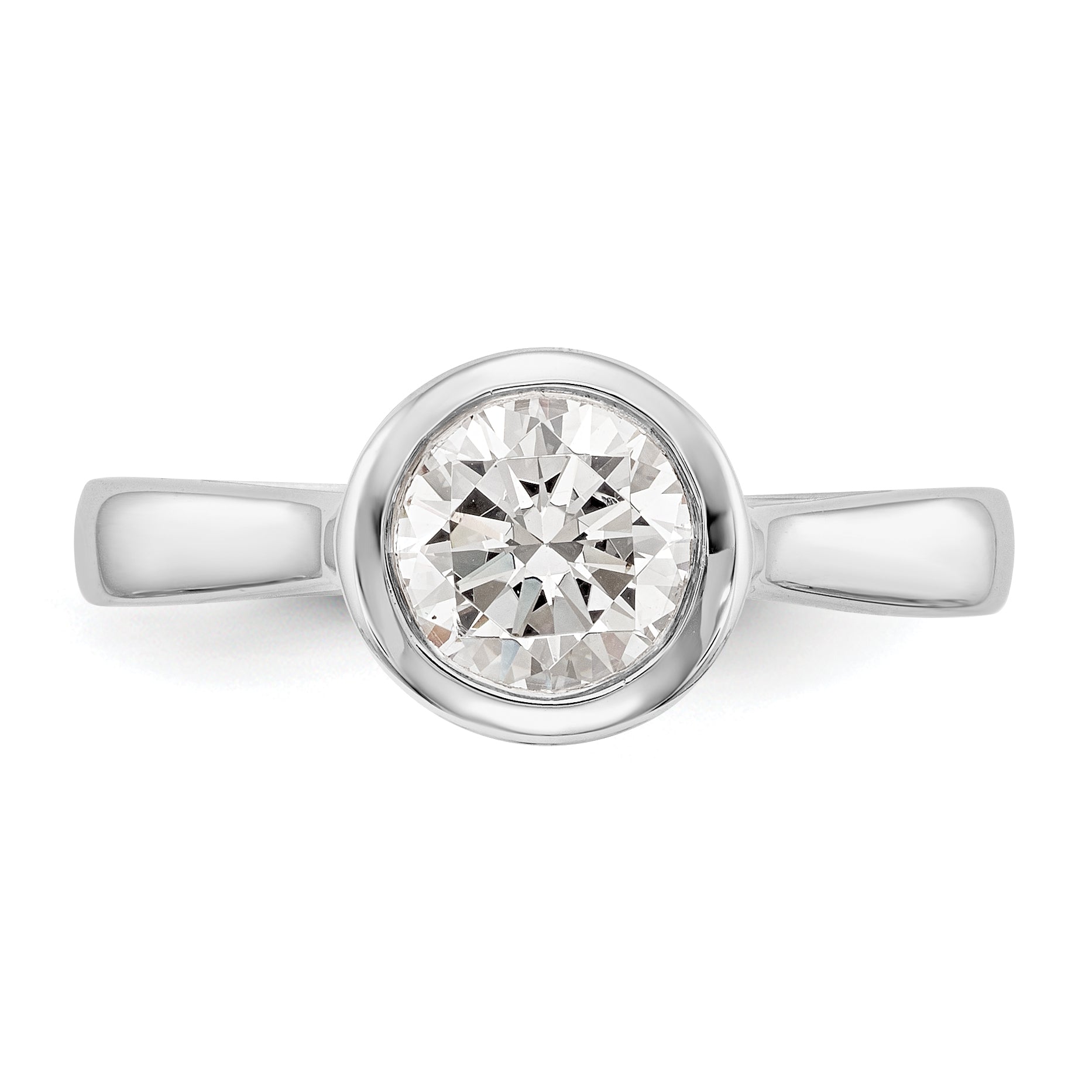 14K Weißgold Rund Zargenfassung Set Synthetisch Diamant Verlobungsring