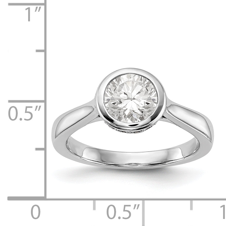 14K Weißgold Rund Zargenfassung Set Synthetisch Diamant Verlobungsring