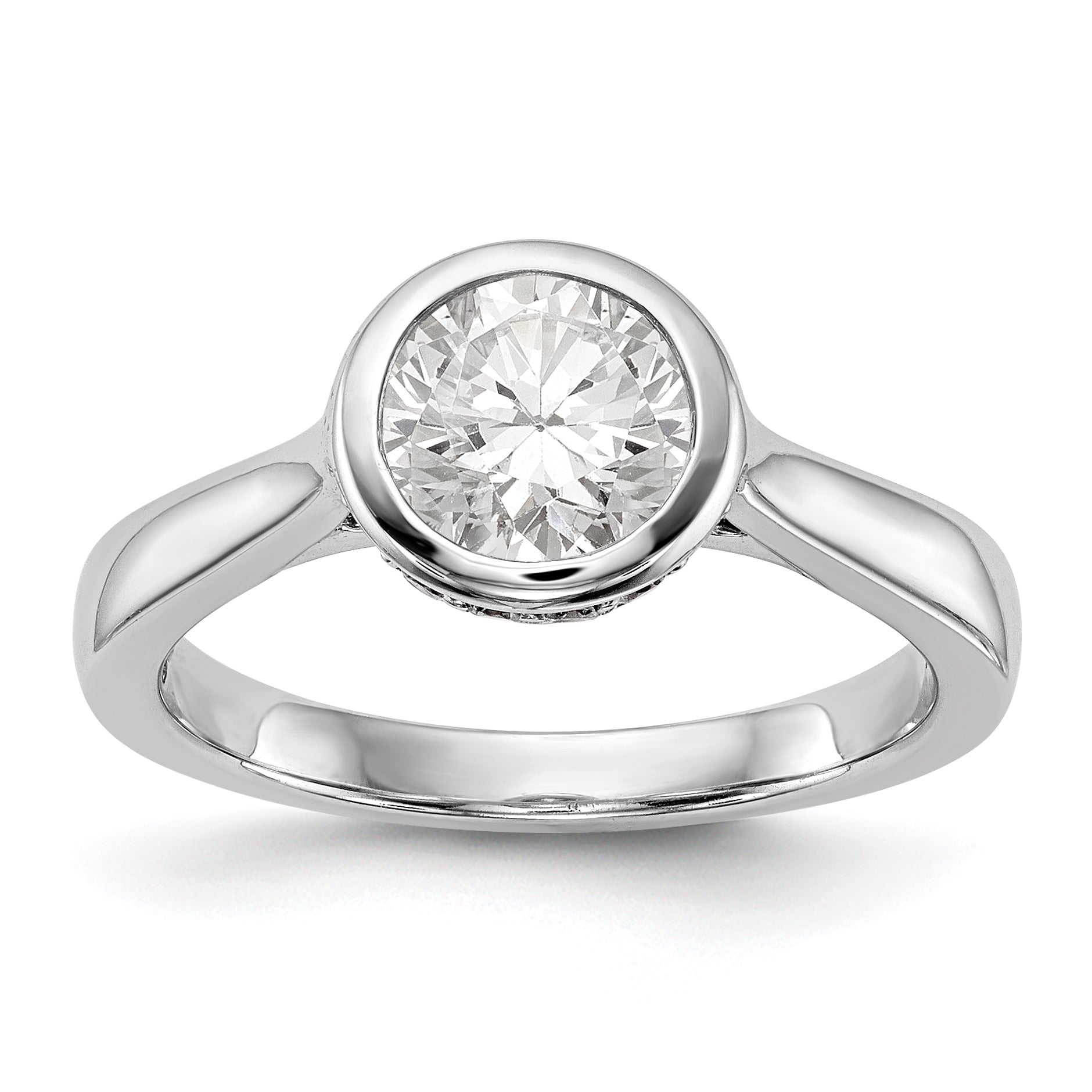 14K Weißgold Rund Zargenfassung Set Synthetisch Diamant Verlobungsring