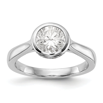 14K Weißgold Rund Zargenfassung Set Synthetisch Diamant Verlobungsring