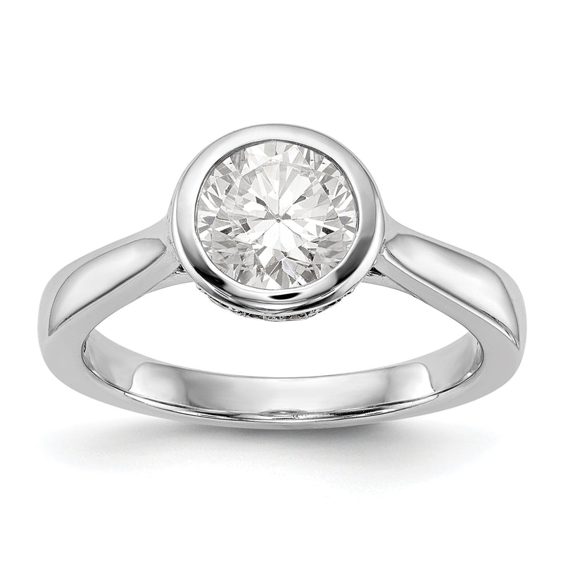 14K Weißgold Rund Zargenfassung Set Synthetisch Diamant Verlobungsring