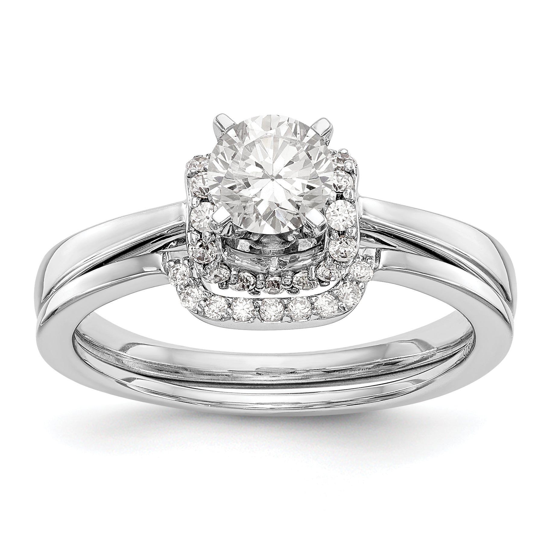 14K Weißgold Stift Set Synthetisch Diamant Verlobungsring