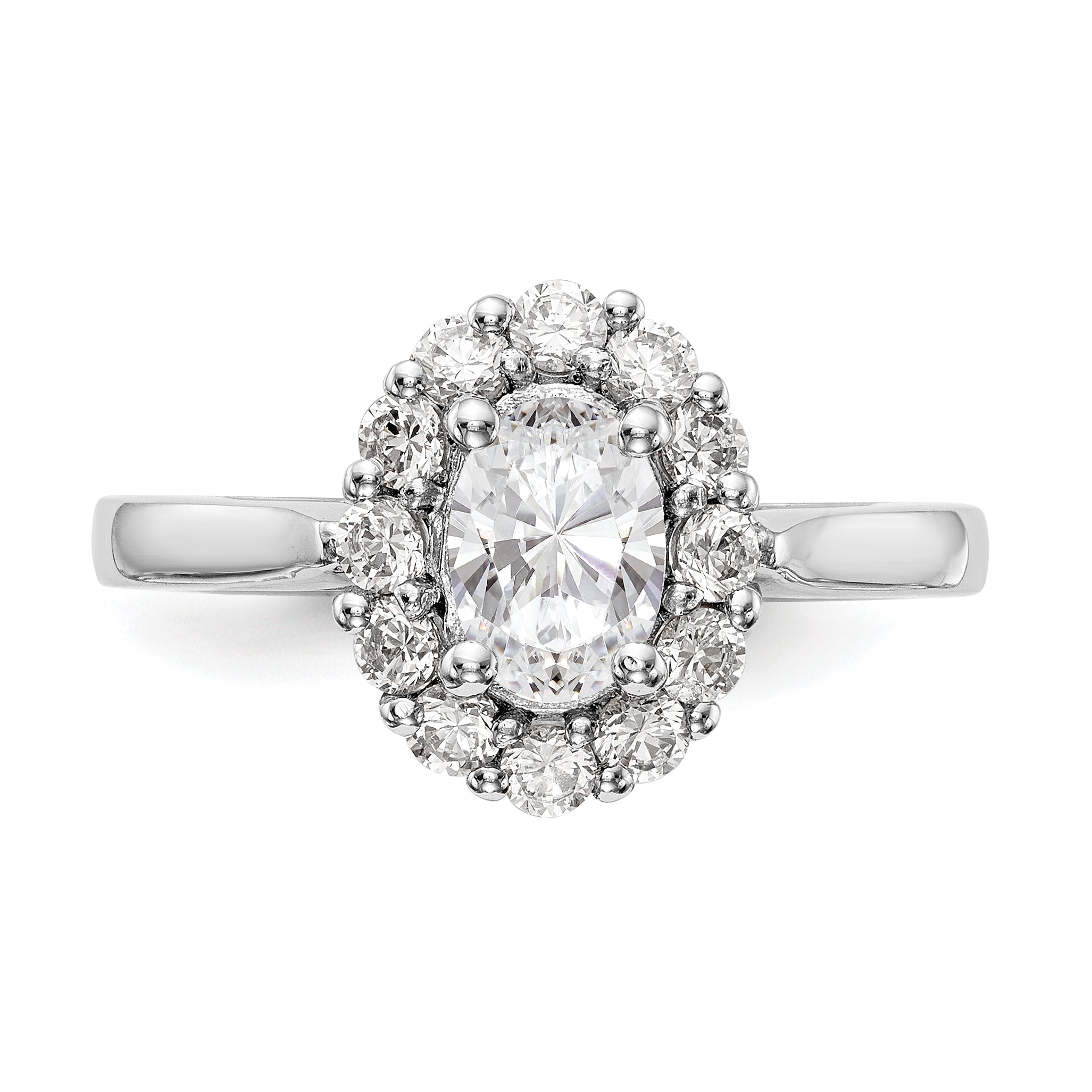 14K Weißgold Oval Heiligenschein Verlobung Synthetisch Diamant Ring