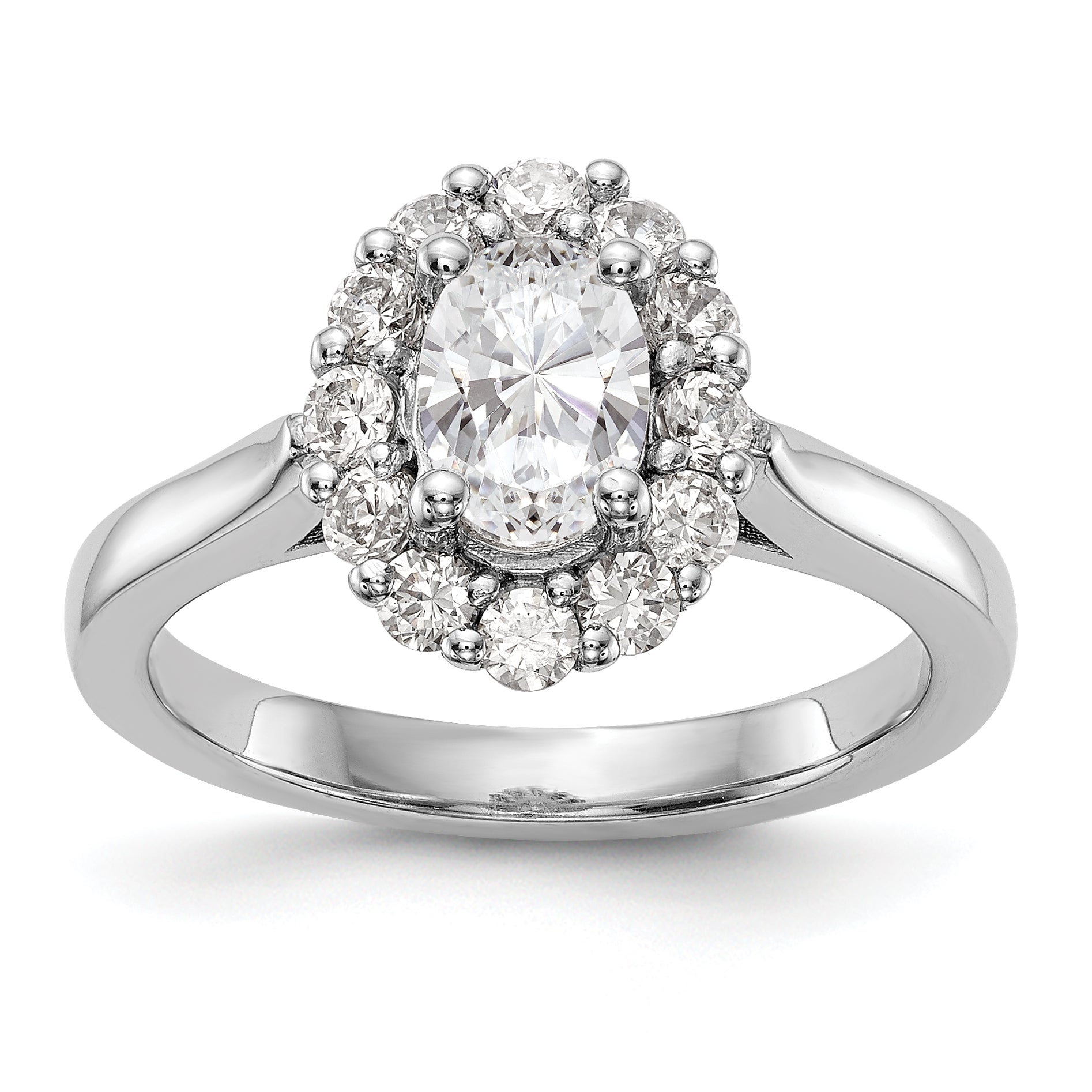 14K Weißgold Oval Heiligenschein Verlobung Synthetisch Diamant Ring