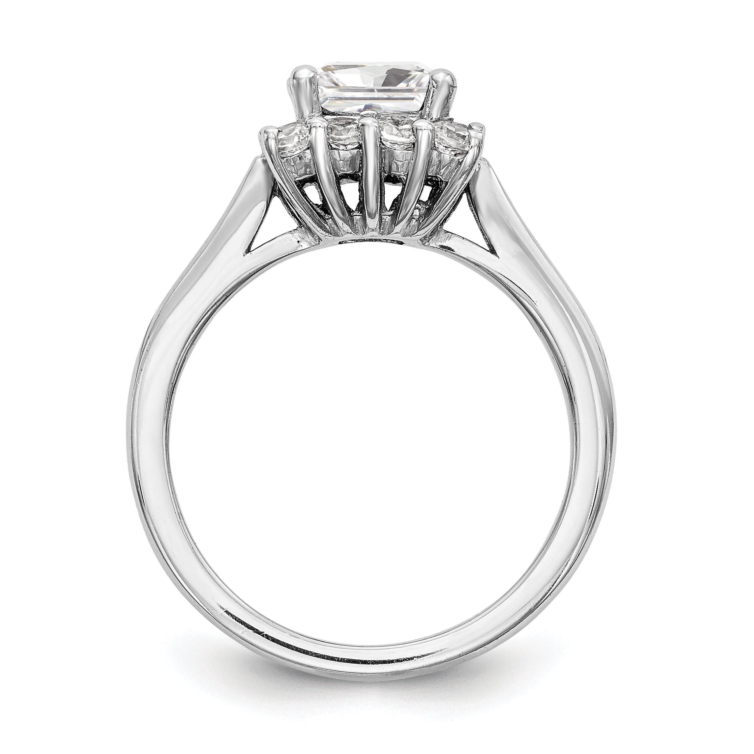 14 Karat Weißgold Verlobungsring mit Princess-Schliff und Halo aus simulierten Diamanten
