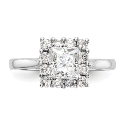 14 Karat Weißgold Verlobungsring mit Princess-Schliff und Halo aus simulierten Diamanten