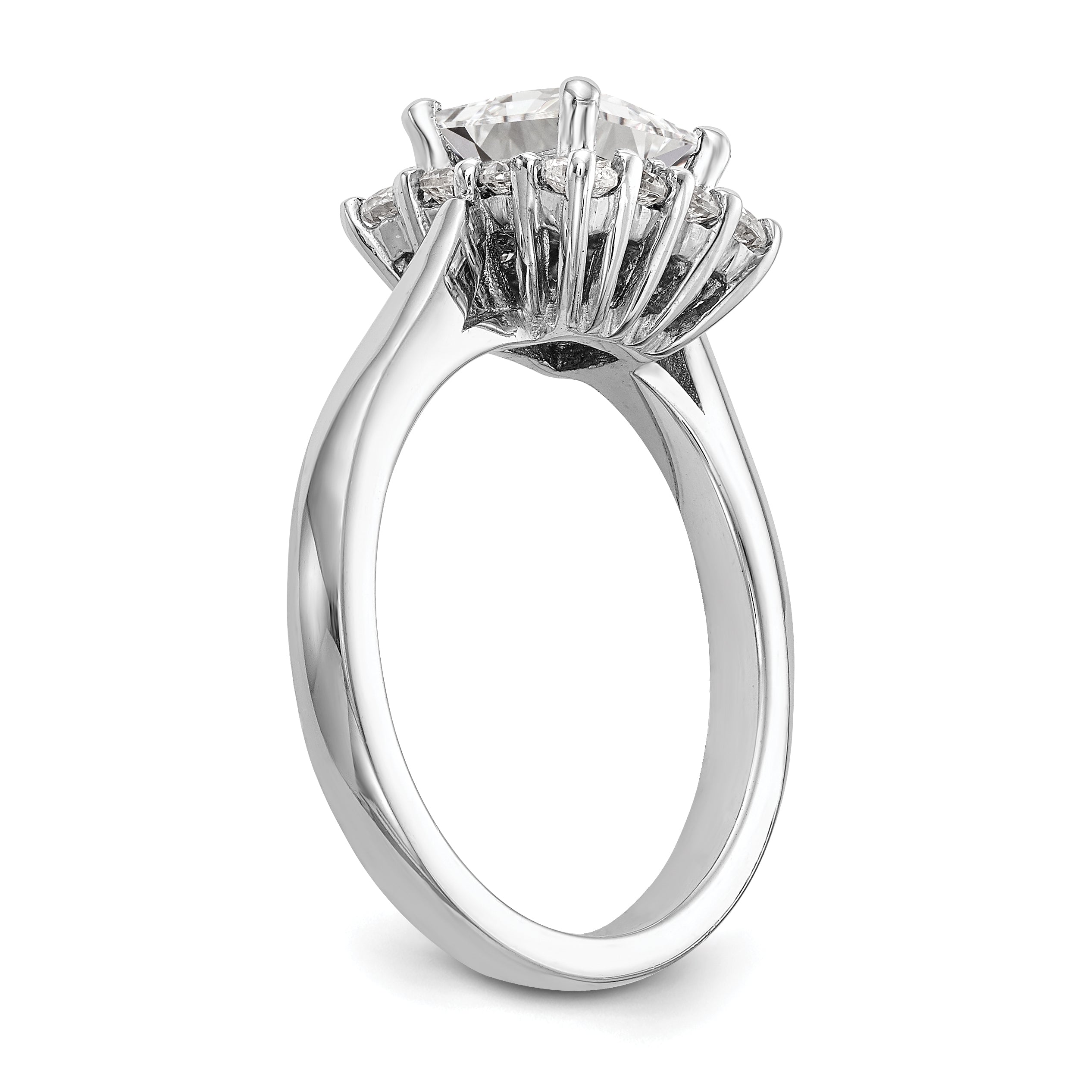 14 Karat Weißgold Verlobungsring mit Princess-Schliff und Halo aus simulierten Diamanten
