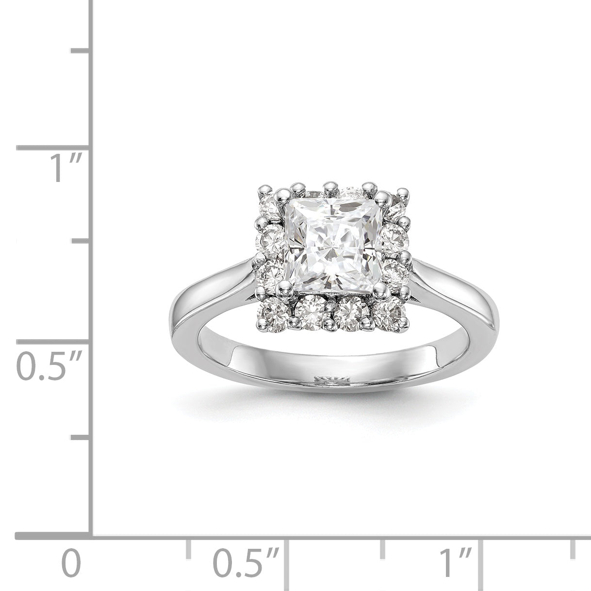 14 Karat Weißgold Verlobungsring mit Princess-Schliff und Halo aus simulierten Diamanten