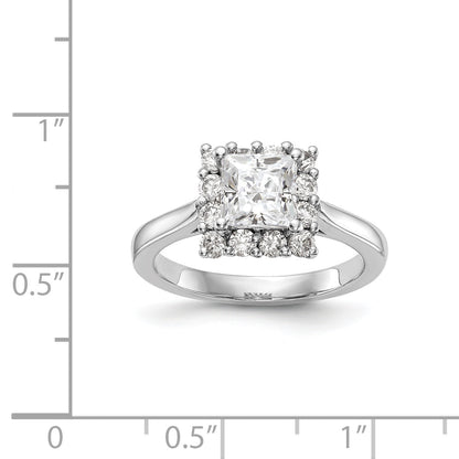 14 Karat Weißgold Verlobungsring mit Princess-Schliff und Halo aus simulierten Diamanten