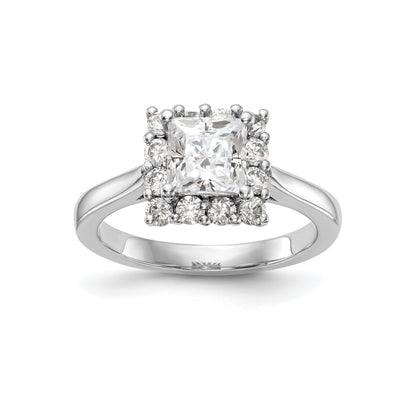 14 Karat Weißgold Verlobungsring mit Princess-Schliff und Halo aus simulierten Diamanten