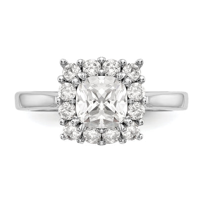14K Weißgold Kissen Heiligenschein Verlobung Synthetisch Diamant Ring