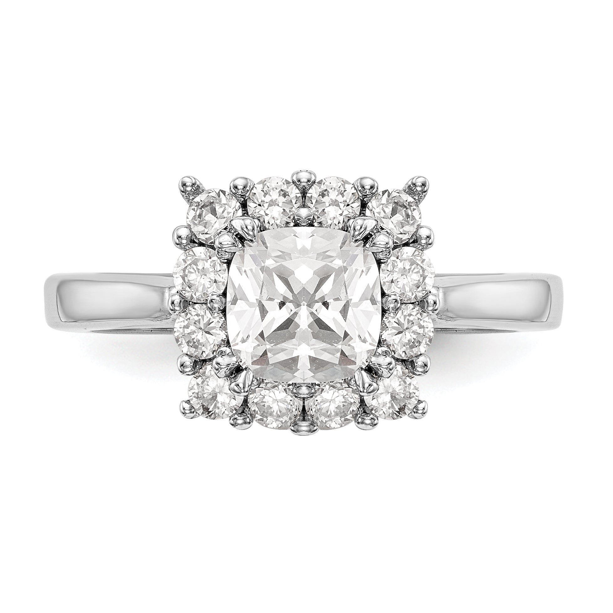 14K Weißgold Kissen Heiligenschein Verlobung Synthetisch Diamant Ring