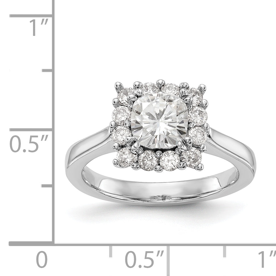 14K Weißgold Kissen Heiligenschein Verlobung Synthetisch Diamant Ring