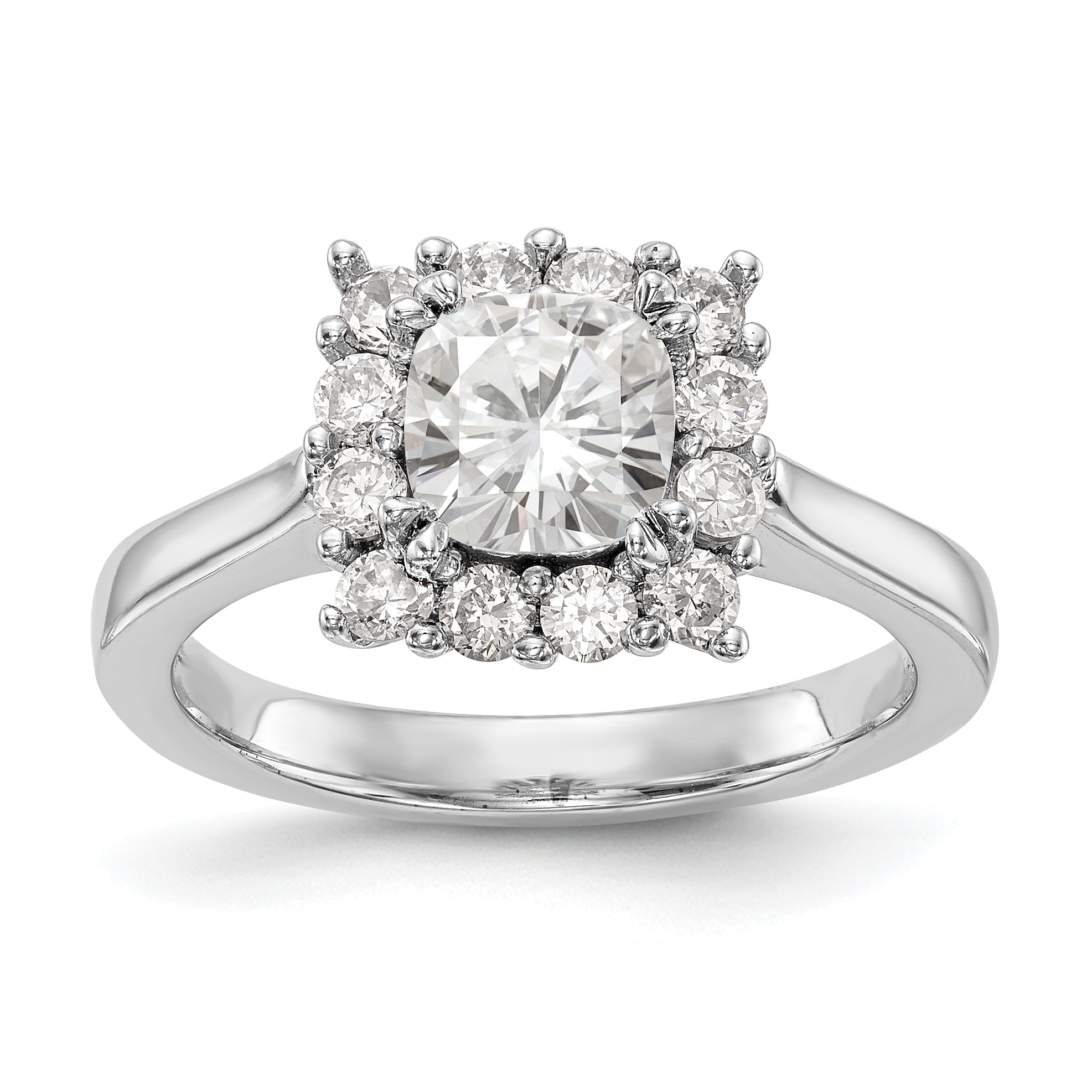 14K Weißgold Kissen Heiligenschein Verlobung Synthetisch Diamant Ring