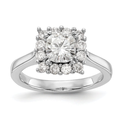 14K Weißgold Kissen Heiligenschein Verlobung Synthetisch Diamant Ring