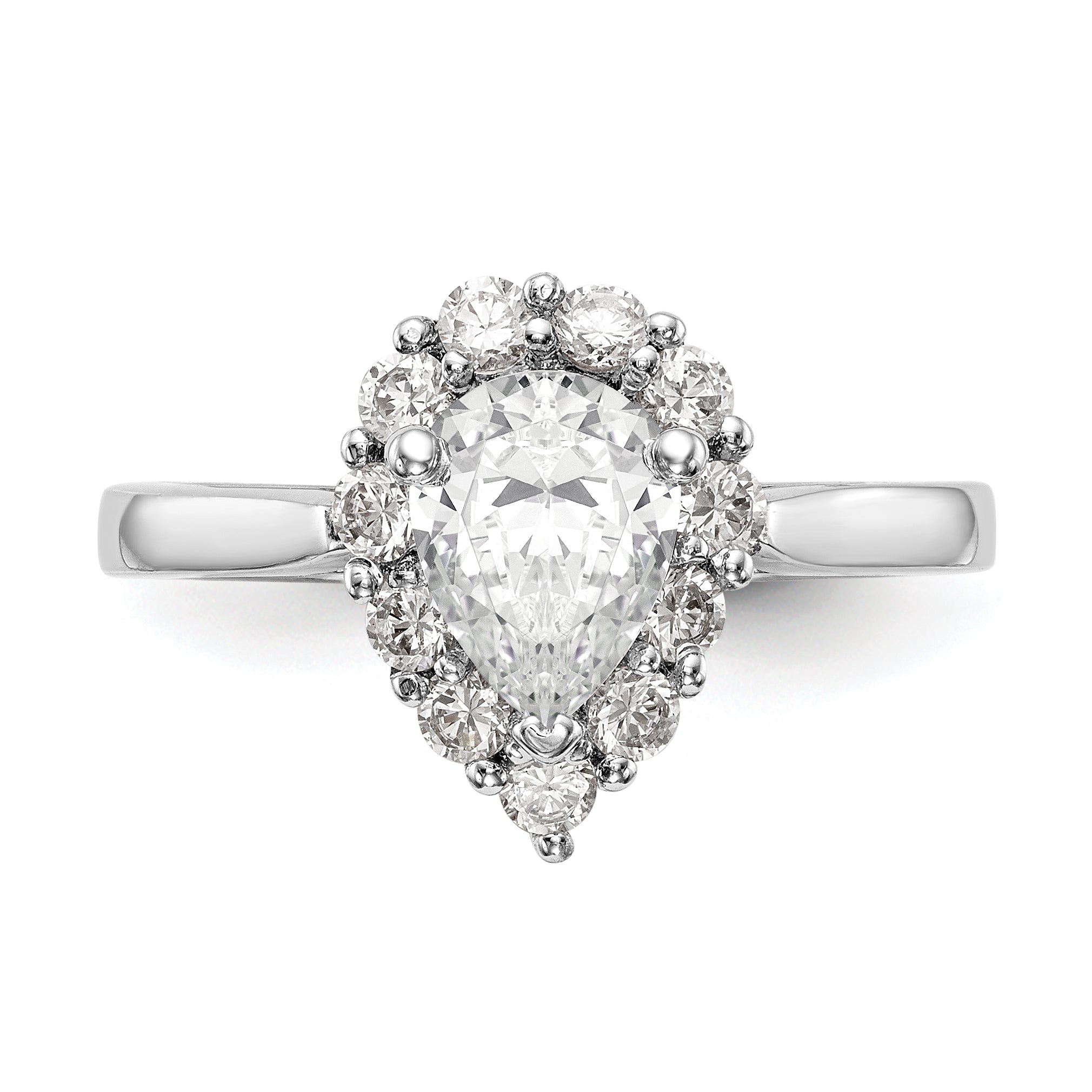 14K Weißgold Tropfen Heiligenschein Verlobung Synthetisch Diamant Ring
