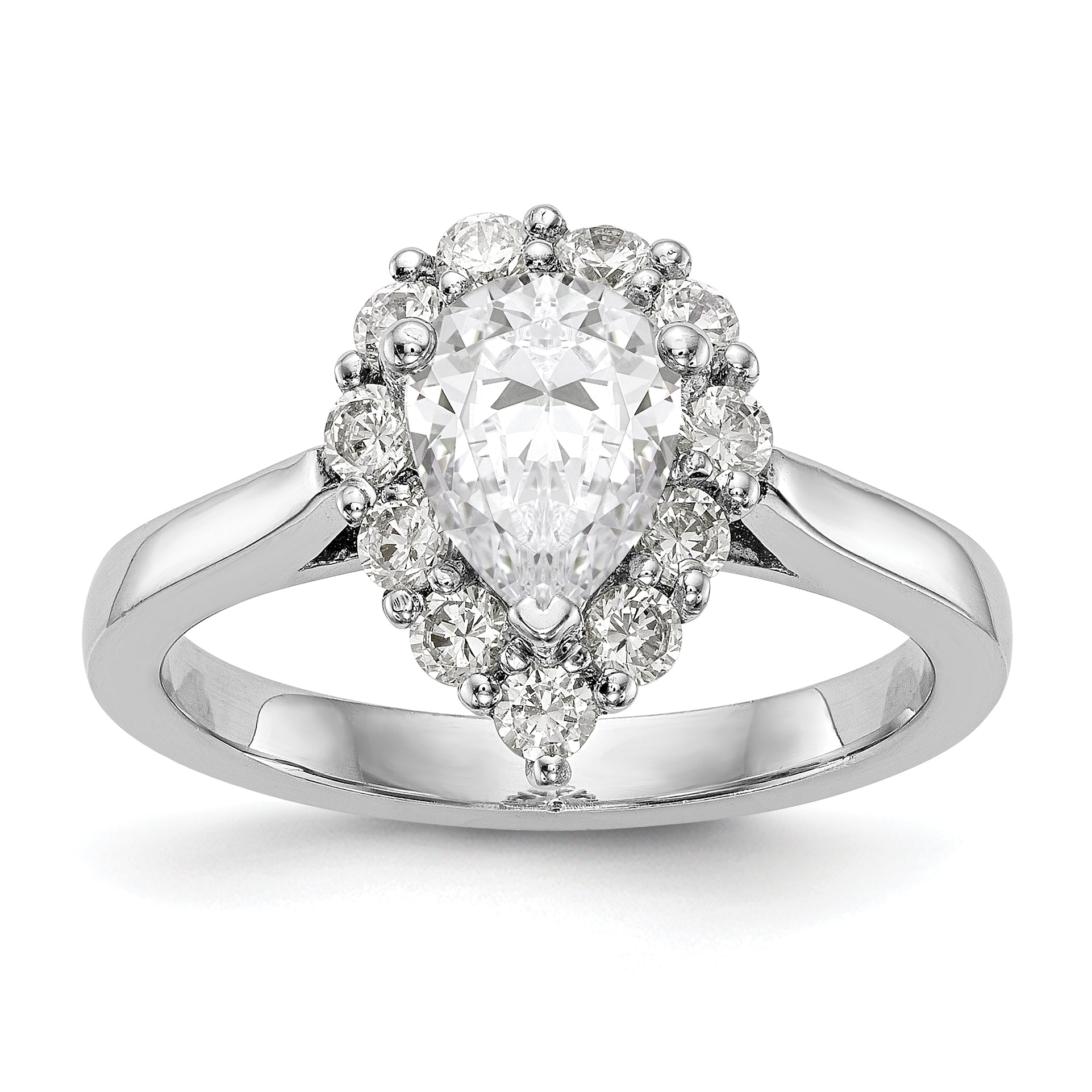 14K Weißgold Tropfen Heiligenschein Verlobung Synthetisch Diamant Ring