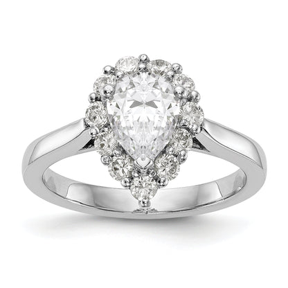 14K Weißgold Tropfen Heiligenschein Verlobung Synthetisch Diamant Ring