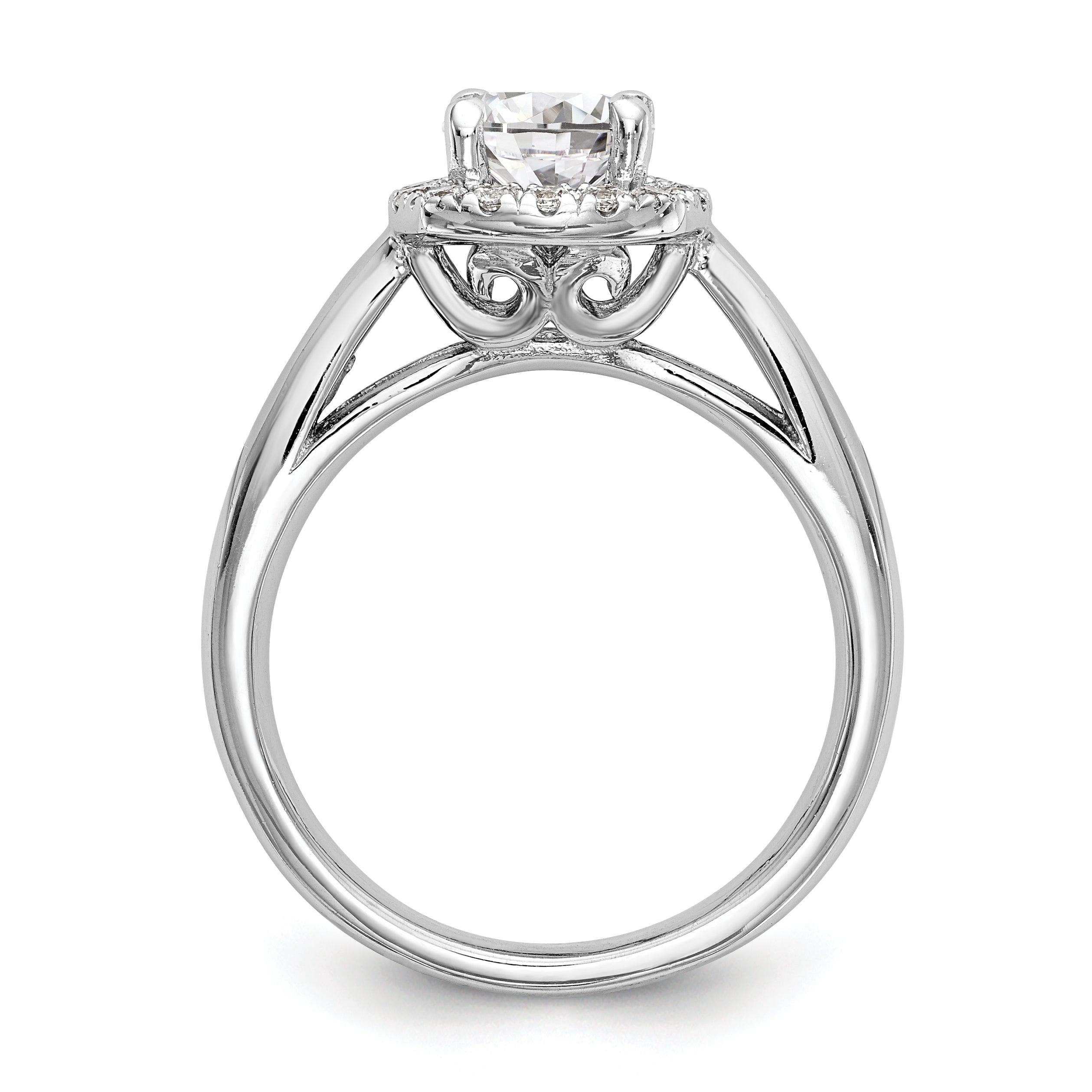 14K Weißgold Rund Heiligenschein Synthetisch Diamant Verlobungsring