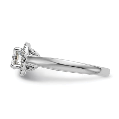 14K Weißgold Rund Heiligenschein Synthetisch Diamant Verlobungsring