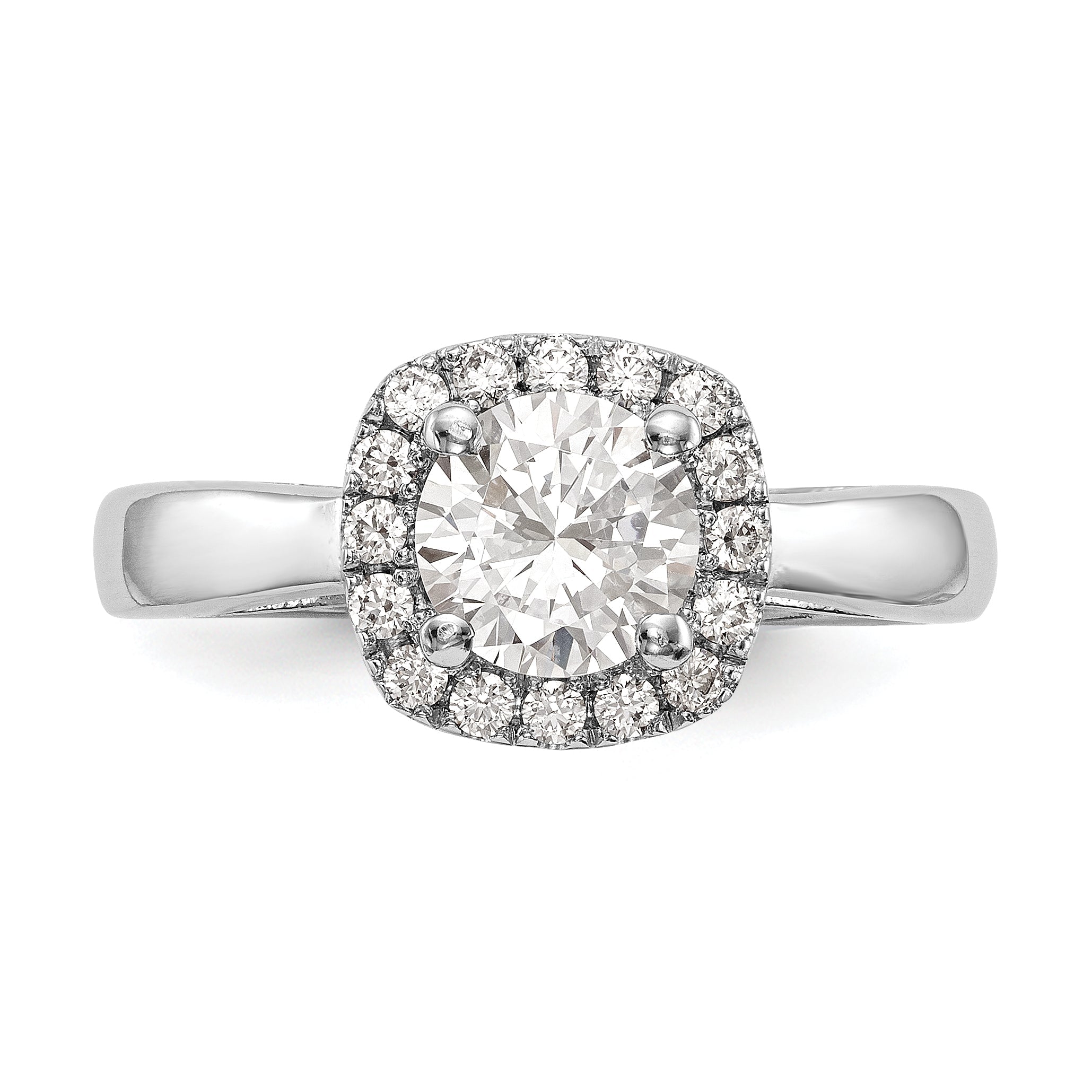 14K Weißgold Rund Heiligenschein Synthetisch Diamant Verlobungsring