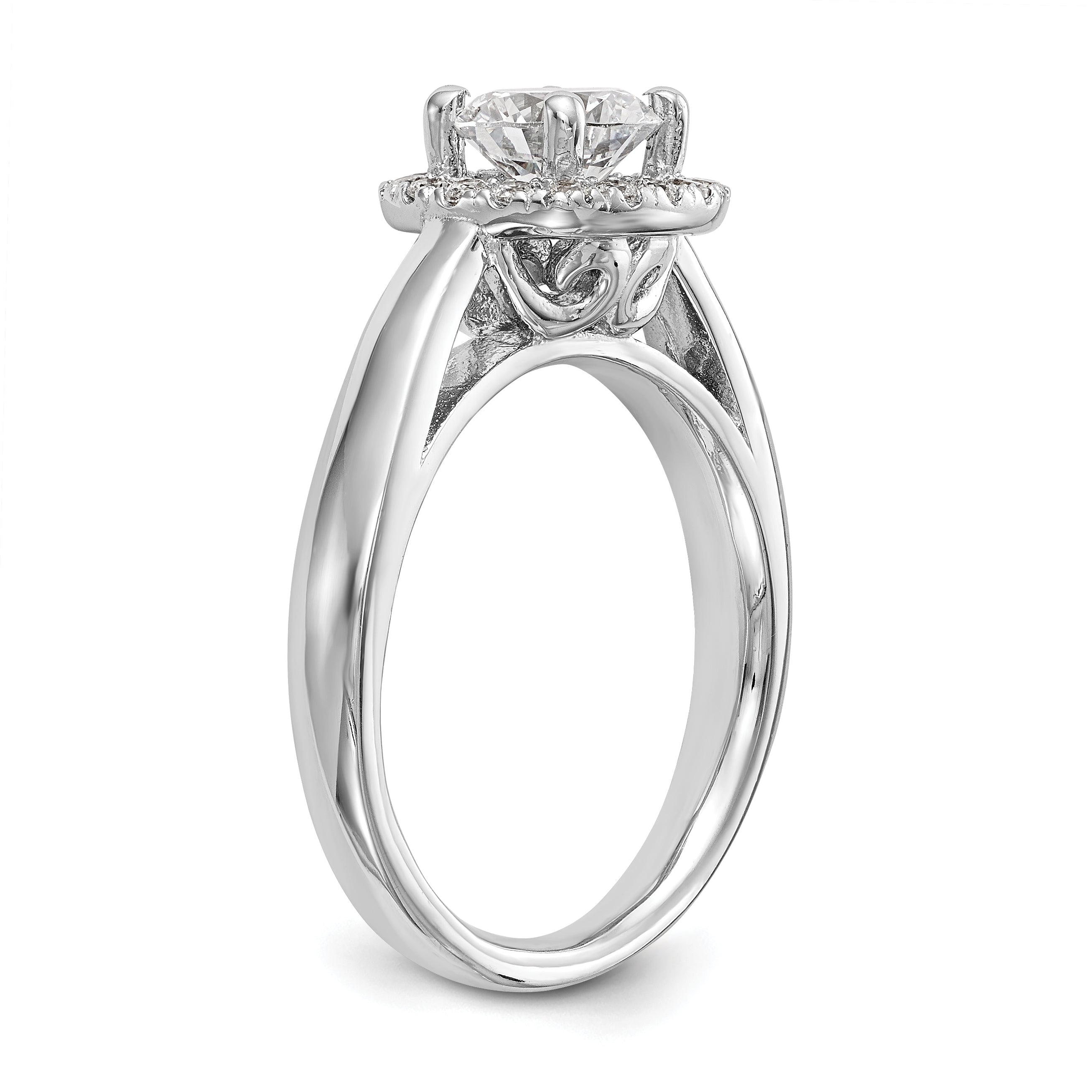 14K Weißgold Rund Heiligenschein Synthetisch Diamant Verlobungsring