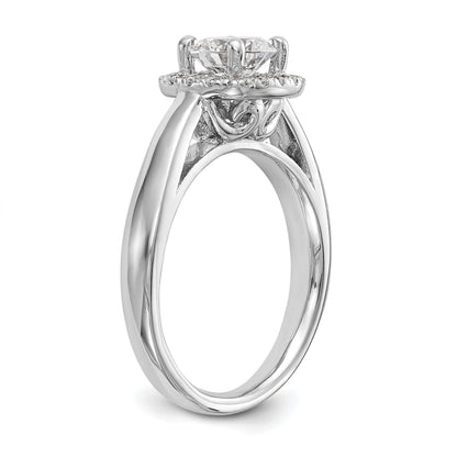 14K Weißgold Rund Heiligenschein Synthetisch Diamant Verlobungsring