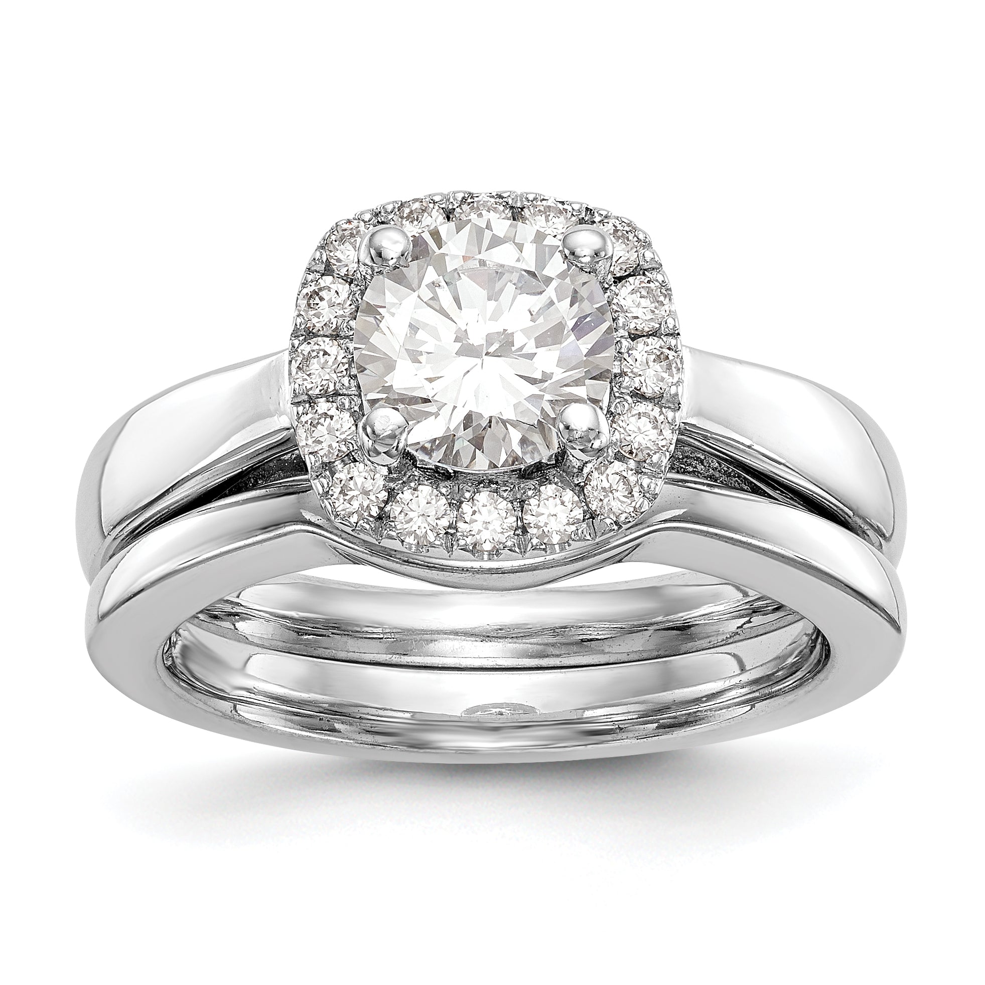 14K Weißgold Rund Heiligenschein Synthetisch Diamant Verlobungsring
