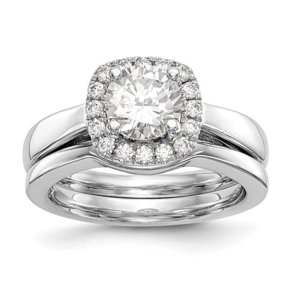 14K Weißgold Rund Heiligenschein Synthetisch Diamant Verlobungsring