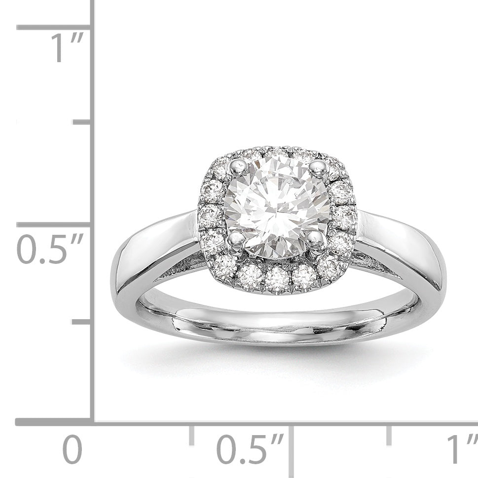 14K Weißgold Rund Heiligenschein Synthetisch Diamant Verlobungsring