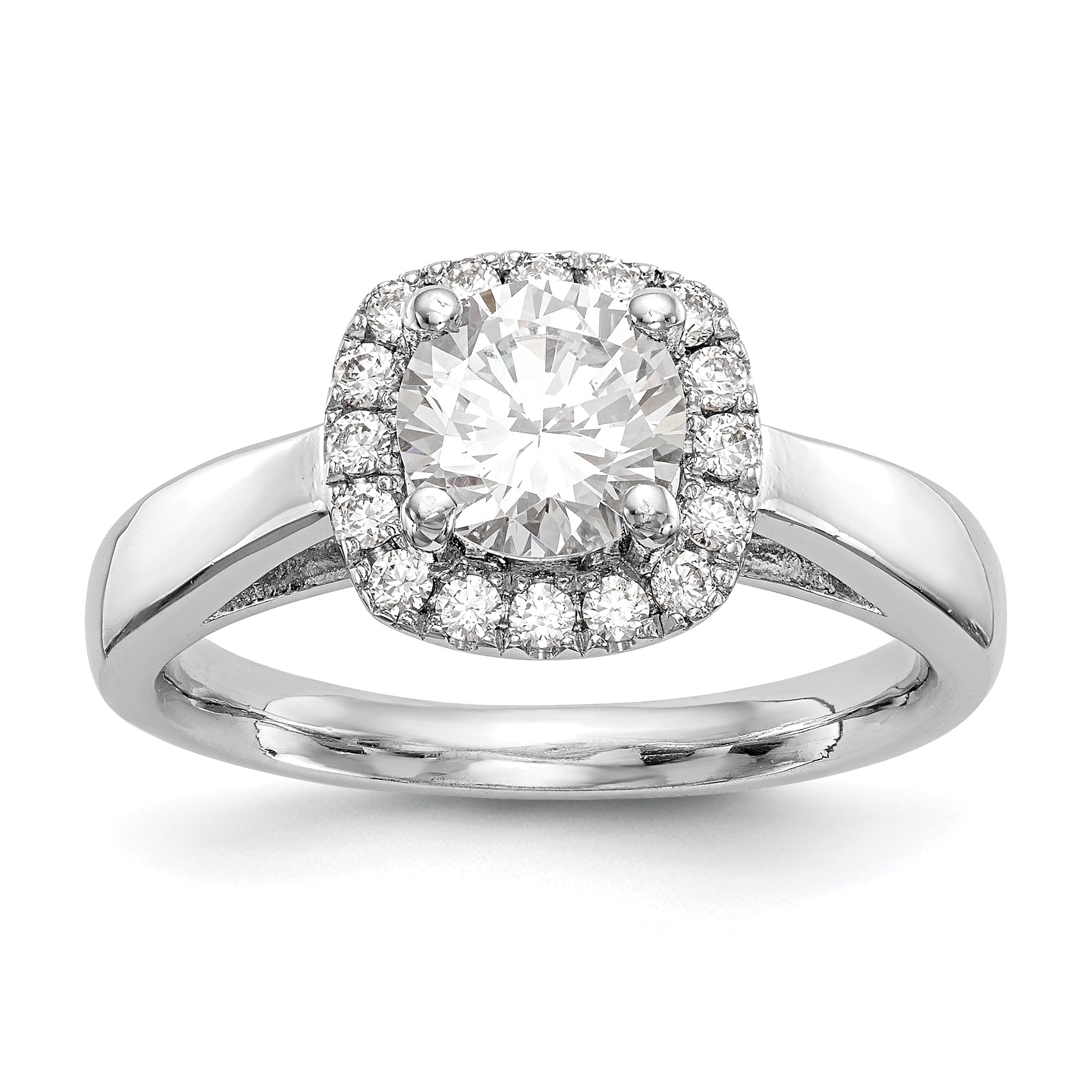 14K Weißgold Rund Heiligenschein Synthetisch Diamant Verlobungsring