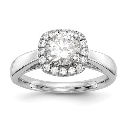 14K Weißgold Rund Heiligenschein Synthetisch Diamant Verlobungsring