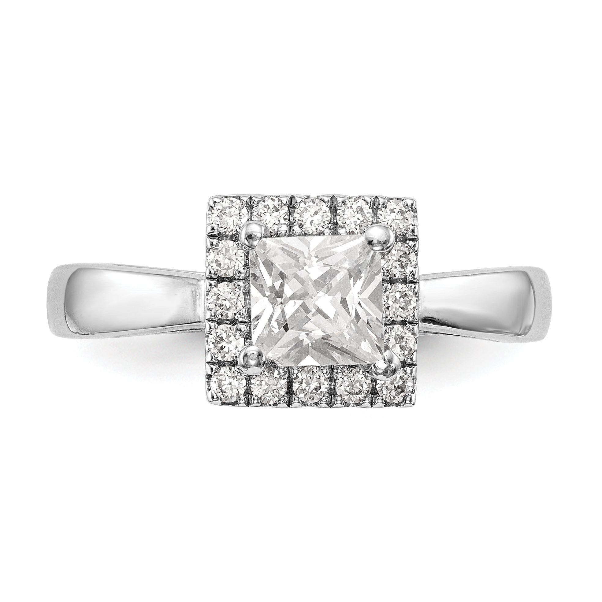 14K Weißgold Princess Heiligenschein Synthetisch Diamant Verlobungsring