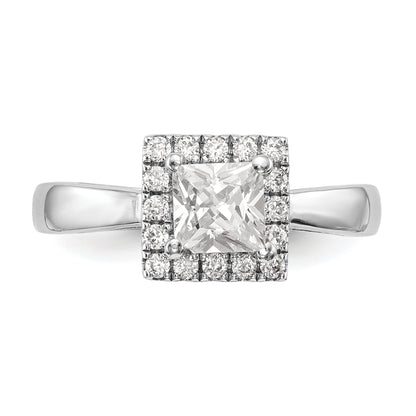 14K Weißgold Princess Heiligenschein Synthetisch Diamant Verlobungsring