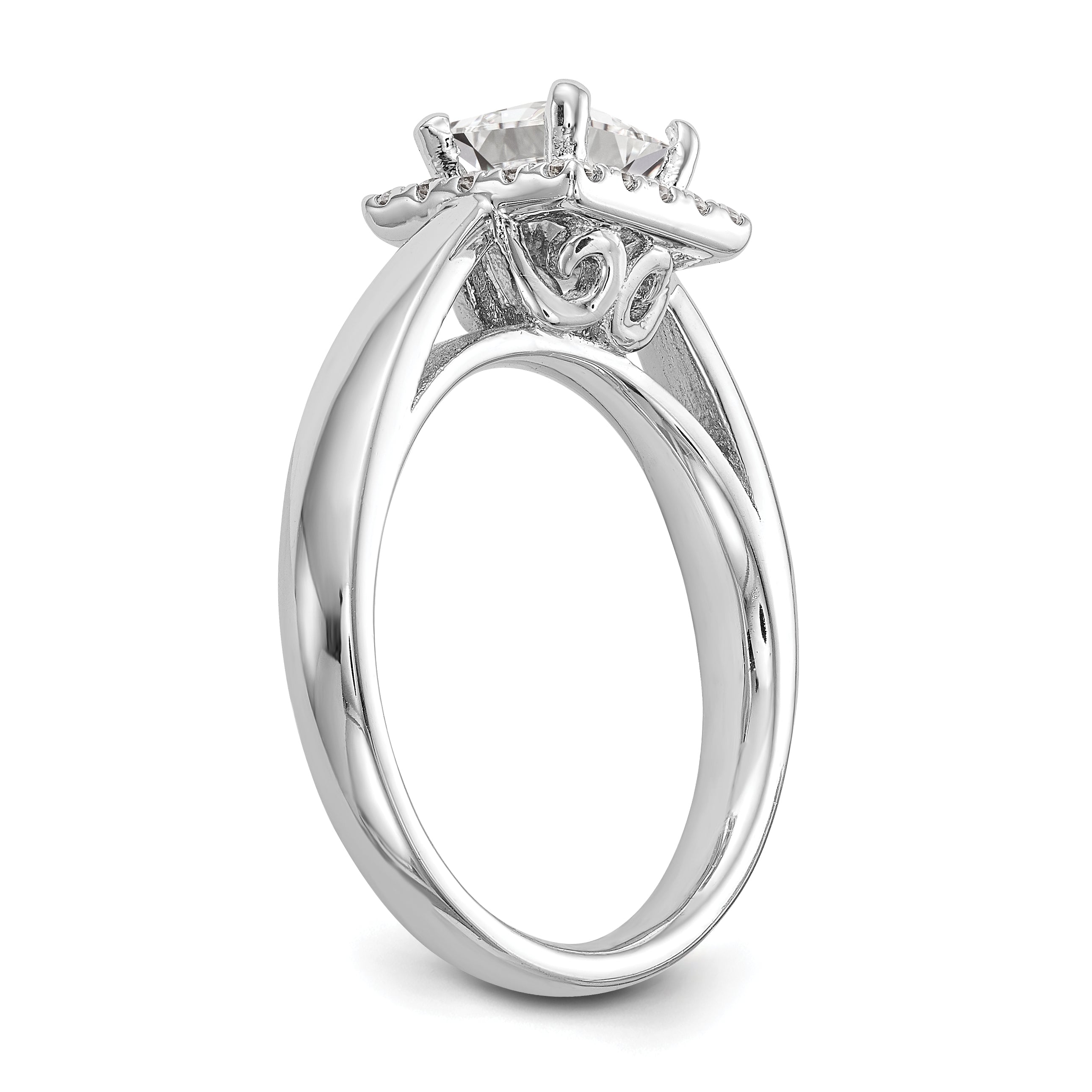 14K Weißgold Princess Heiligenschein Synthetisch Diamant Verlobungsring