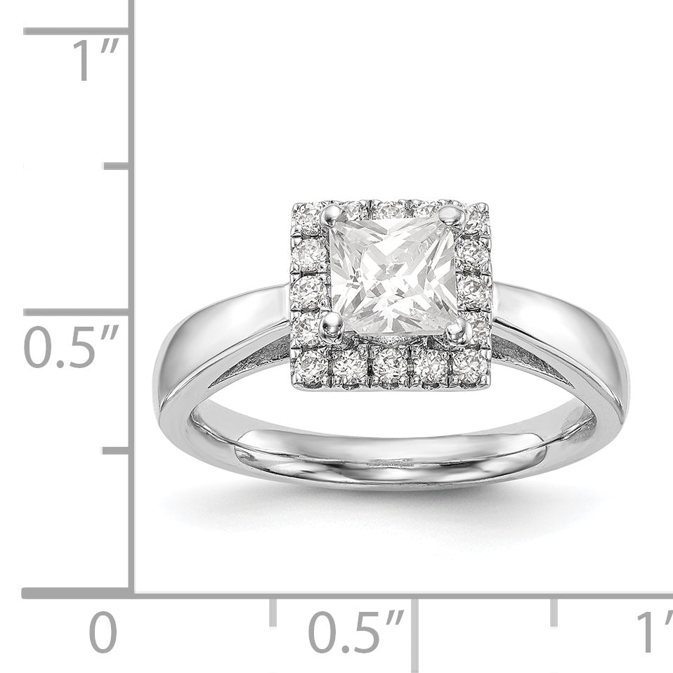 14K Weißgold Princess Heiligenschein Synthetisch Diamant Verlobungsring