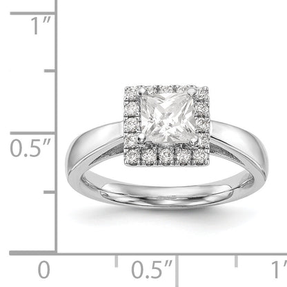 14K Weißgold Princess Heiligenschein Synthetisch Diamant Verlobungsring
