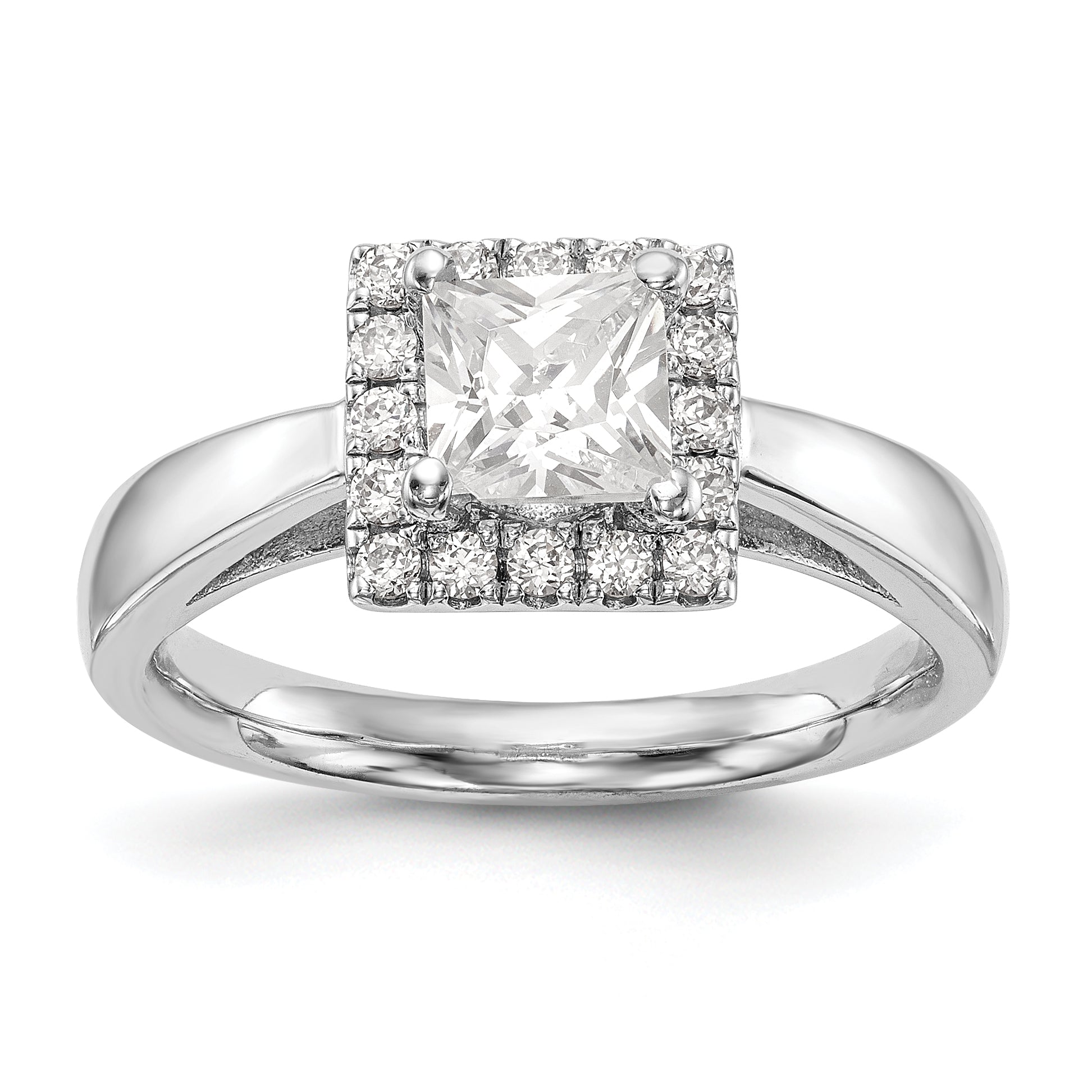 14K Weißgold Princess Heiligenschein Synthetisch Diamant Verlobungsring