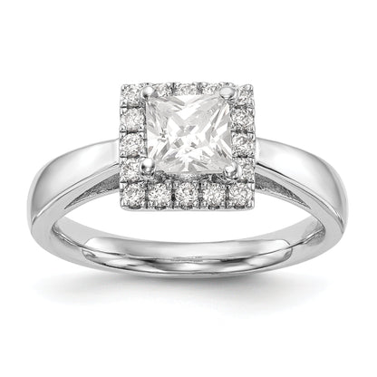 14K Weißgold Princess Heiligenschein Synthetisch Diamant Verlobungsring