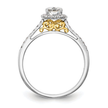 14K Bicolor Kissen Heiligenschein Synthetisch Diamant Verlobungsring
