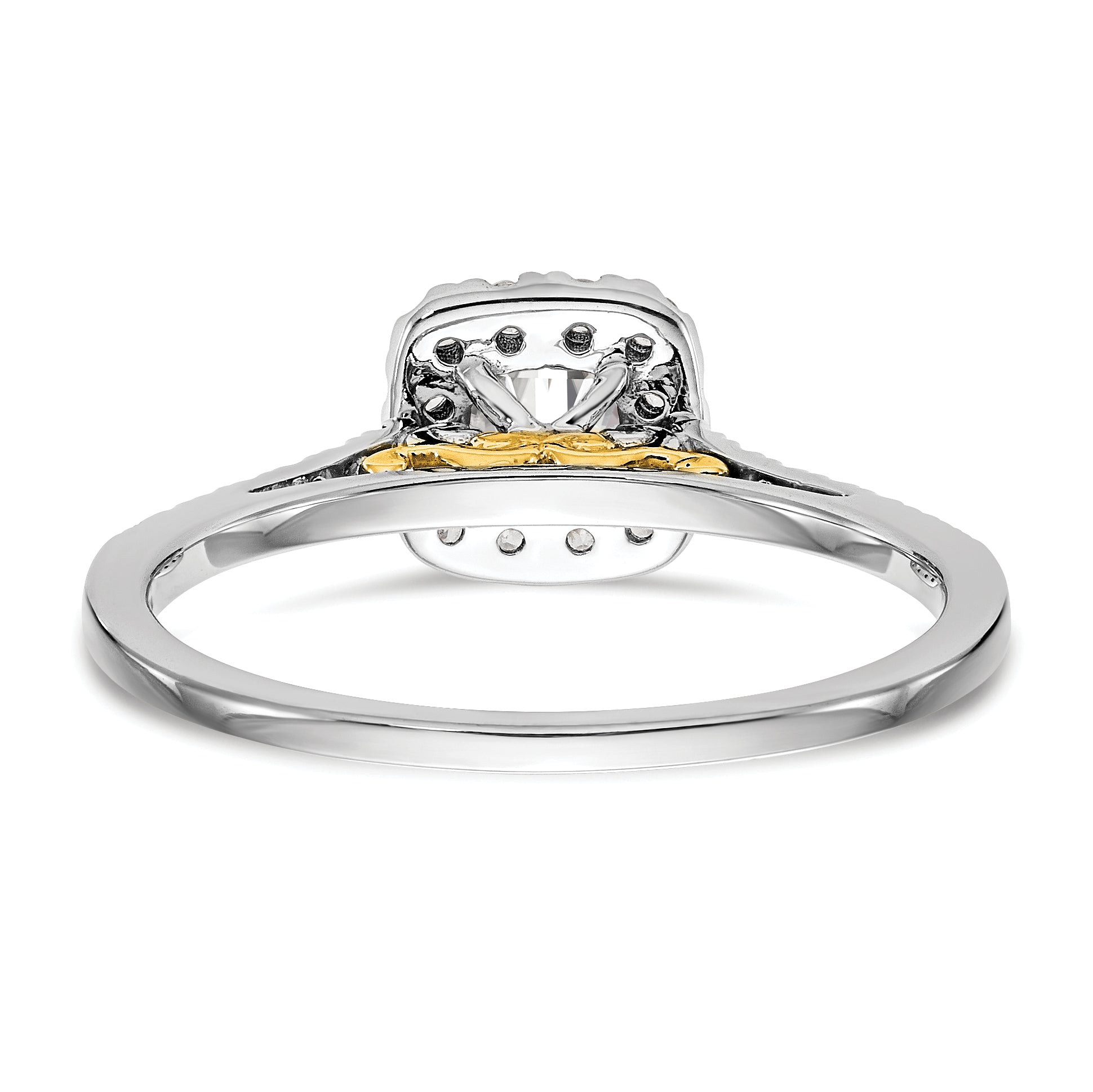 14K Bicolor Kissen Heiligenschein Synthetisch Diamant Verlobungsring