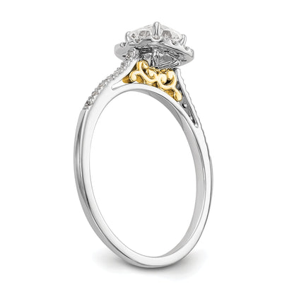 14K Bicolor Kissen Heiligenschein Synthetisch Diamant Verlobungsring