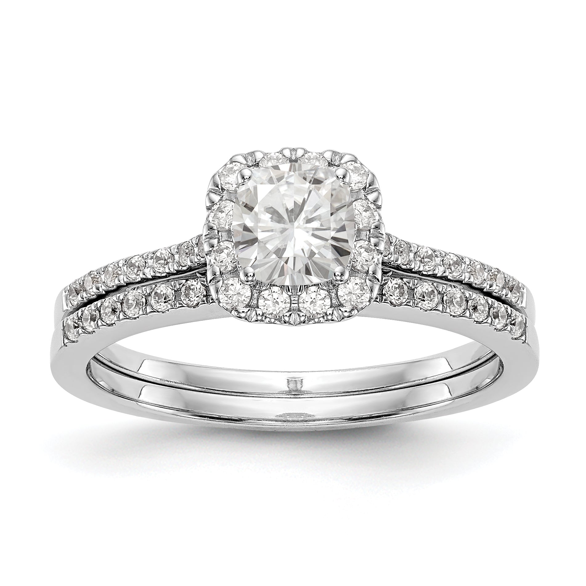 14K Bicolor Kissen Heiligenschein Synthetisch Diamant Verlobungsring
