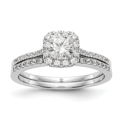 14K Bicolor Kissen Heiligenschein Synthetisch Diamant Verlobungsring