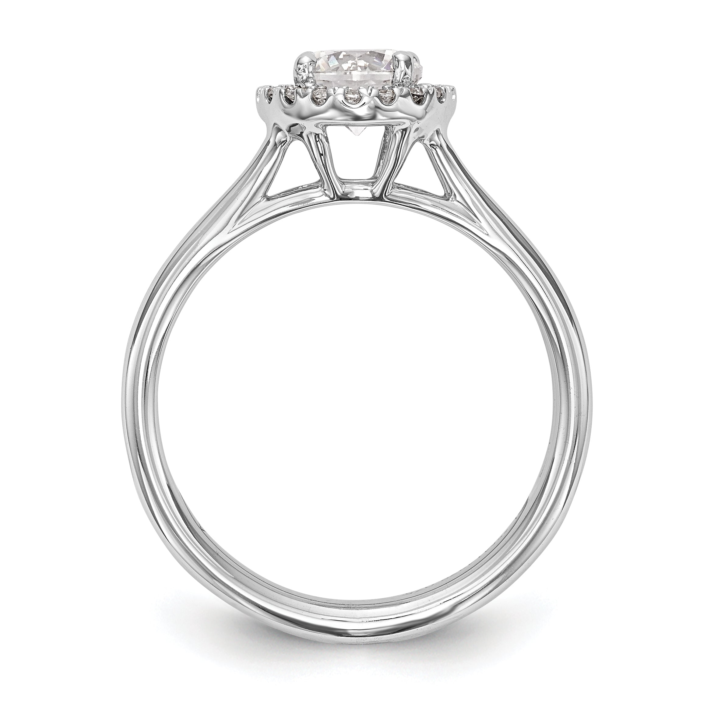 14K Weißgold Rund Heiligenschein Synthetisch Diamant Split Shank Verlobungsring