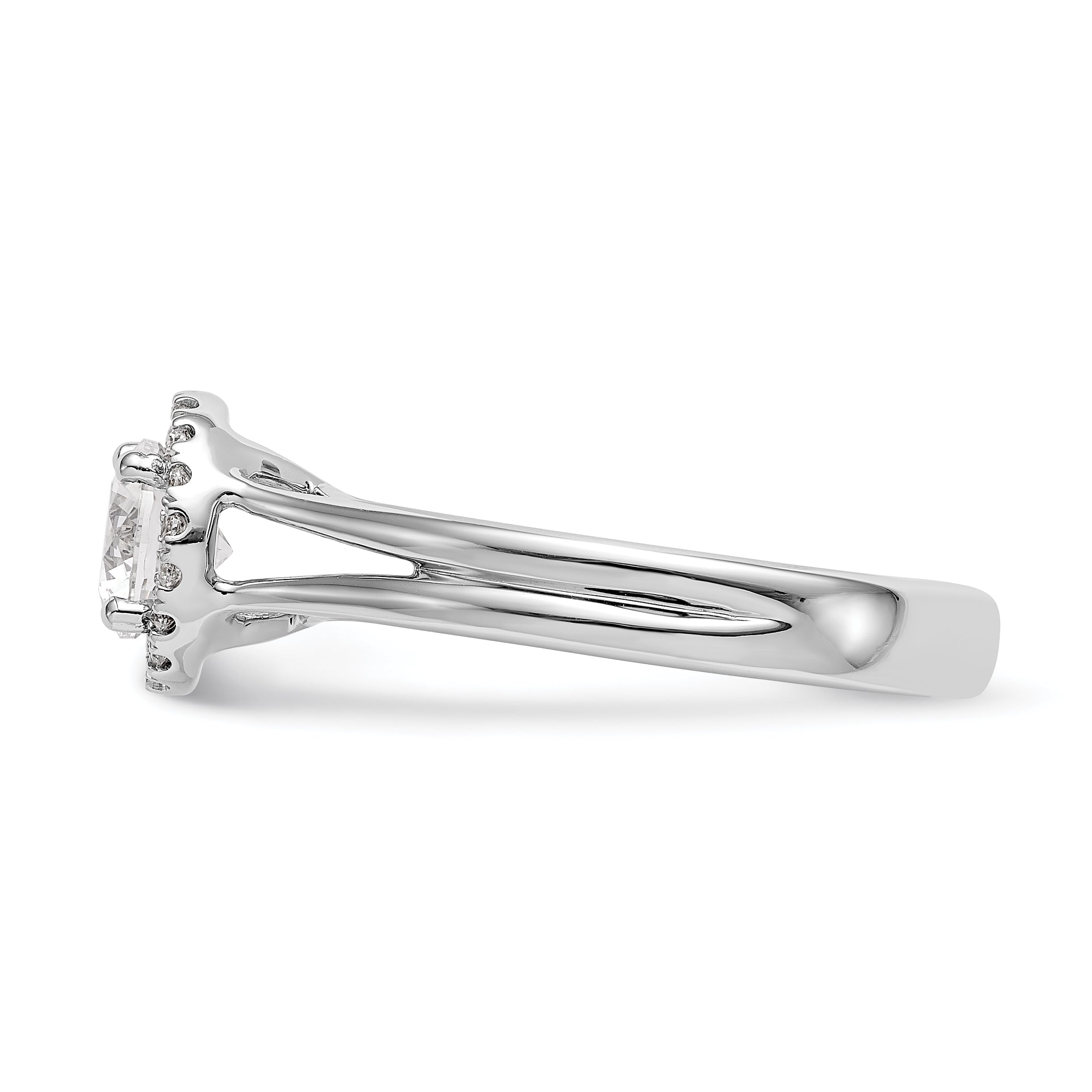 14K Weißgold Rund Heiligenschein Synthetisch Diamant Split Shank Verlobungsring