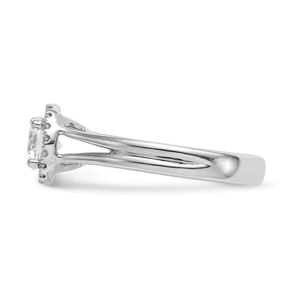 14K Weißgold Rund Heiligenschein Synthetisch Diamant Split Shank Verlobungsring
