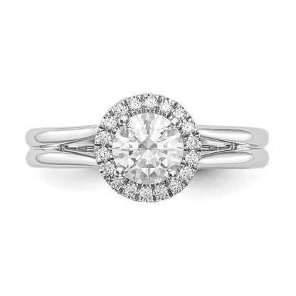 14K Weißgold Rund Heiligenschein Synthetisch Diamant Split Shank Verlobungsring