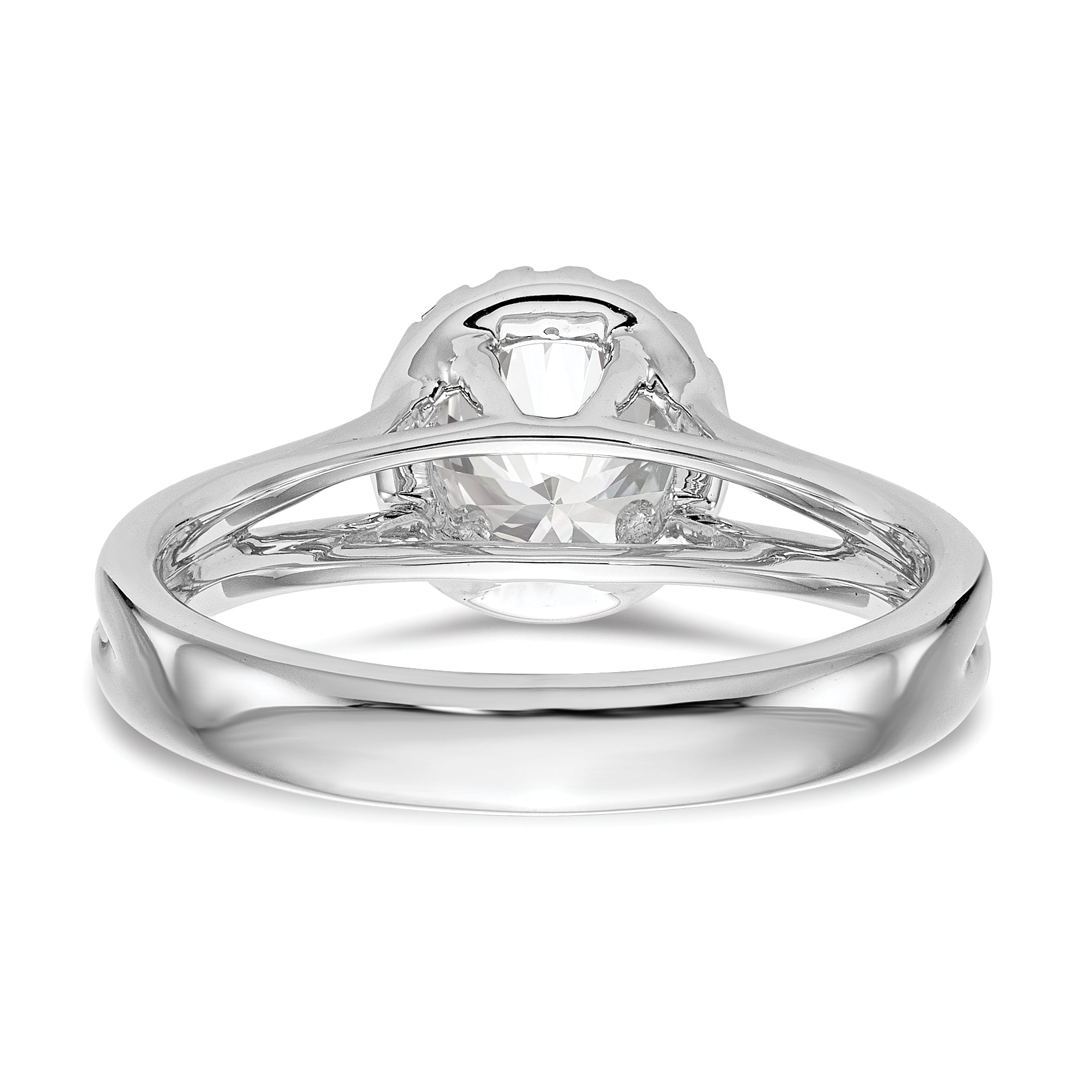 14K Weißgold Rund Heiligenschein Synthetisch Diamant Split Shank Verlobungsring